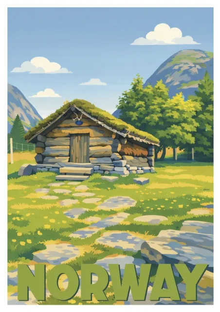 Affiche Norvège - Chalet norvégien