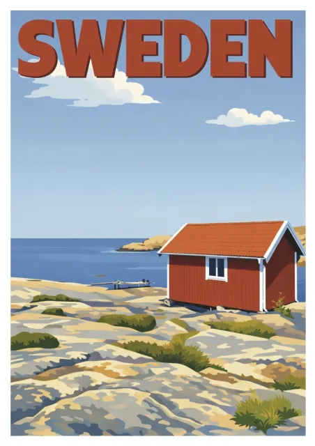 Affiche Suède -  Maison rouge de Smögen