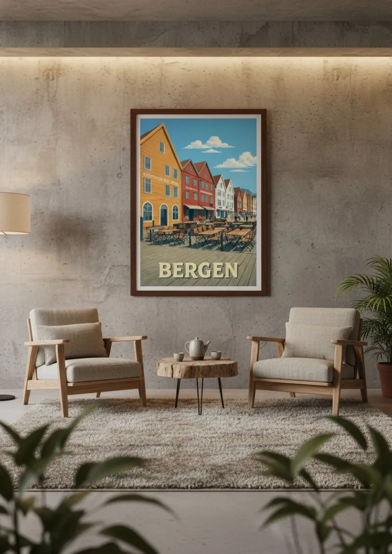 Affiche Bergen -  Quais de Bryggen (3)