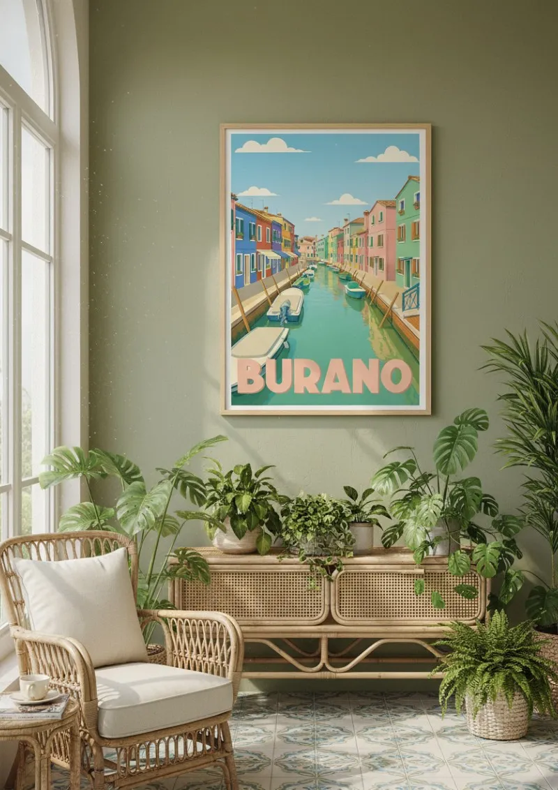 Affiche Burano -  Canal et Maisons Colorées (3)