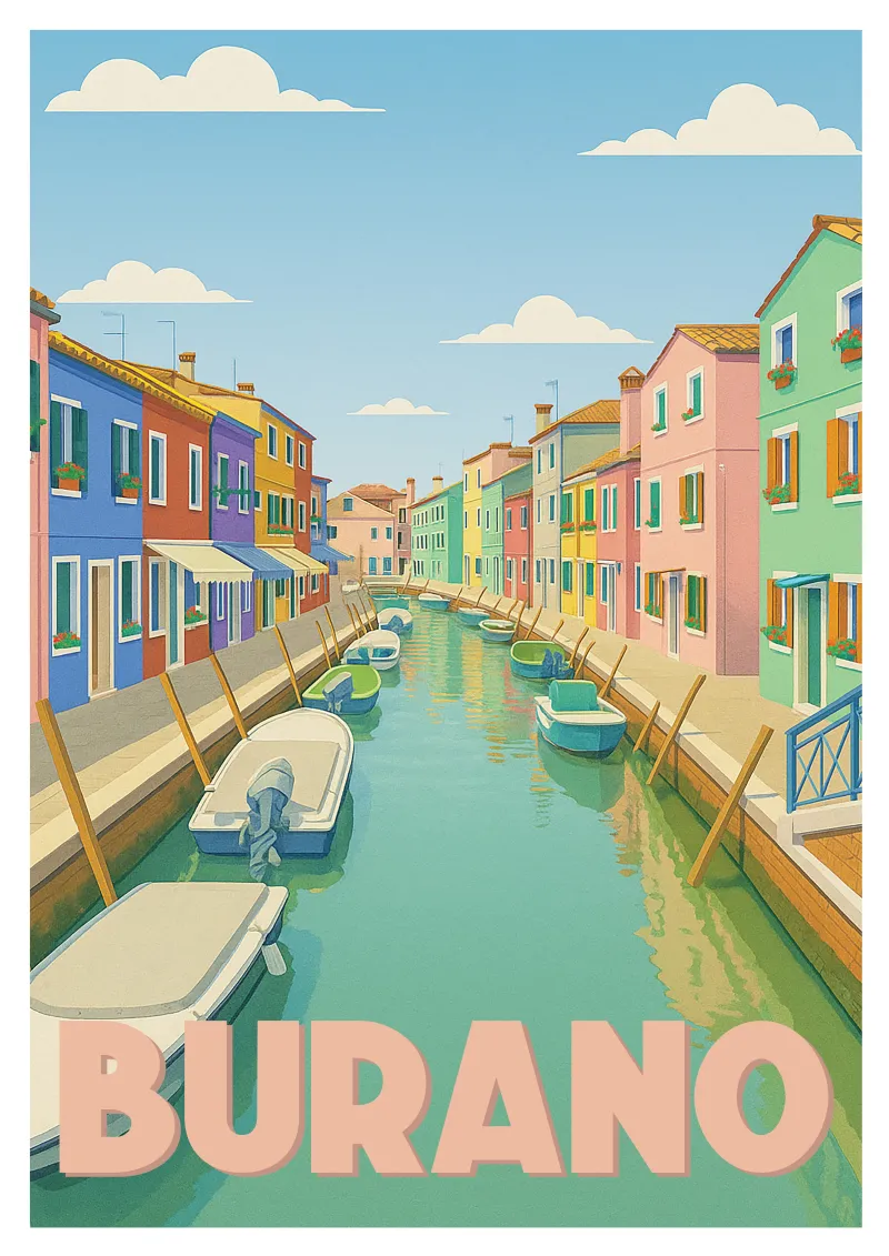 Poster Burano - Canal and Colourful Houses