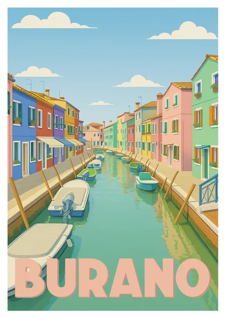 Poster Burano - Canal and Colourful Houses