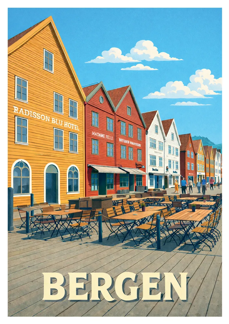 Affiche Bergen -  Quais de Bryggen