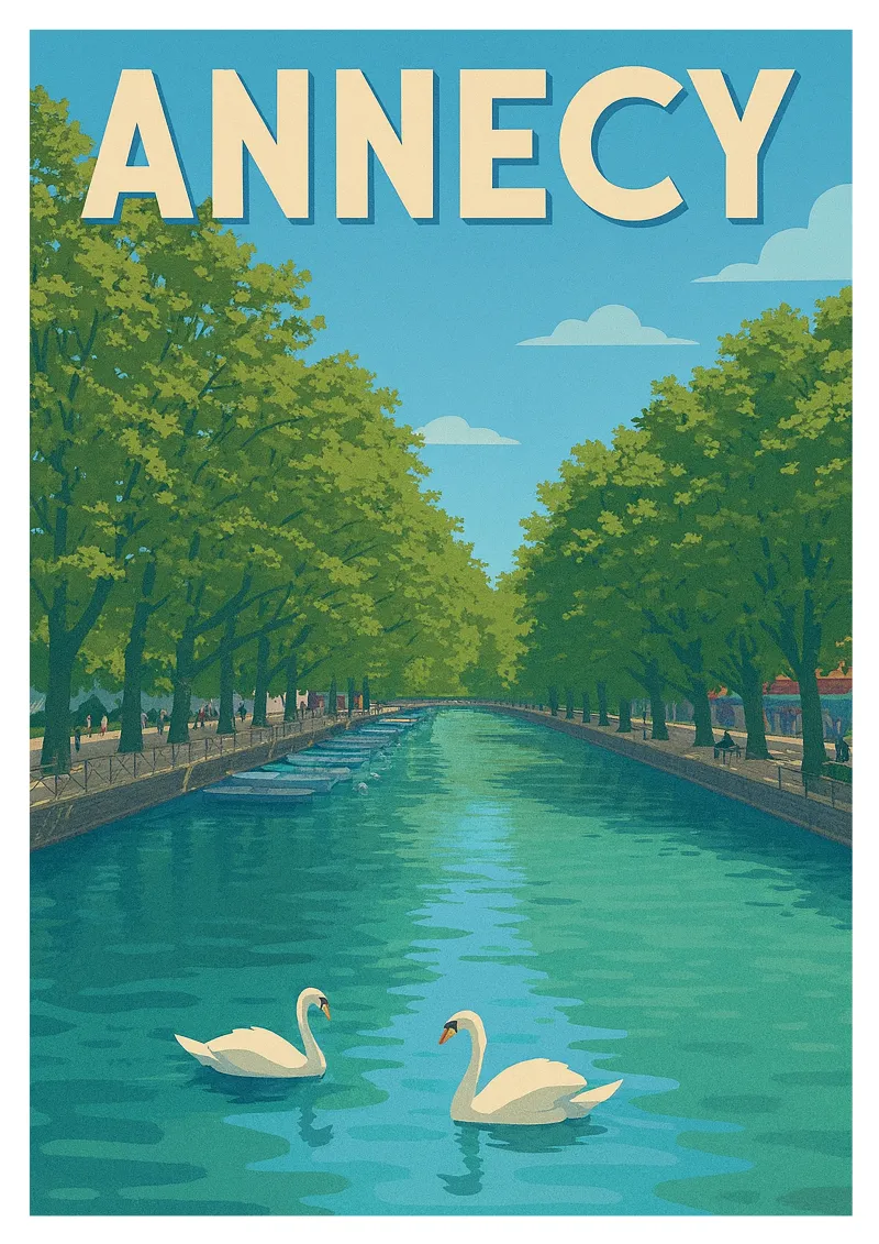 Annecy Poster - Canal and Swans