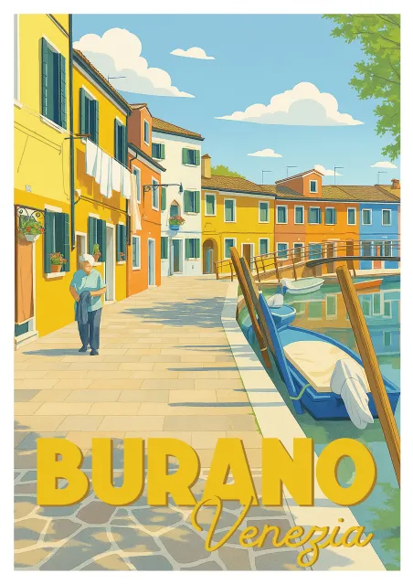 Burano Vintage Poster - Colourful Houses