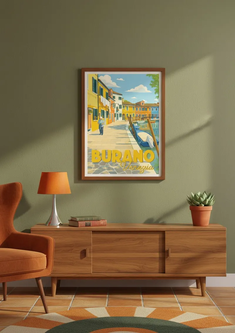 Affiche Burano - Style Vintage - Maisons colorées (2)