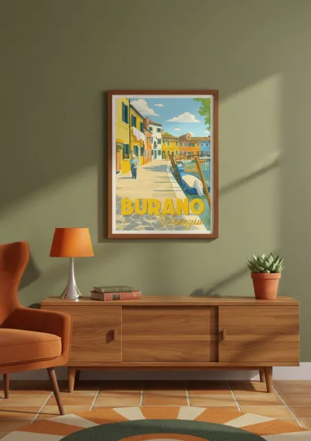 Affiche Burano - Style Vintage - Maisons colorées (2)
