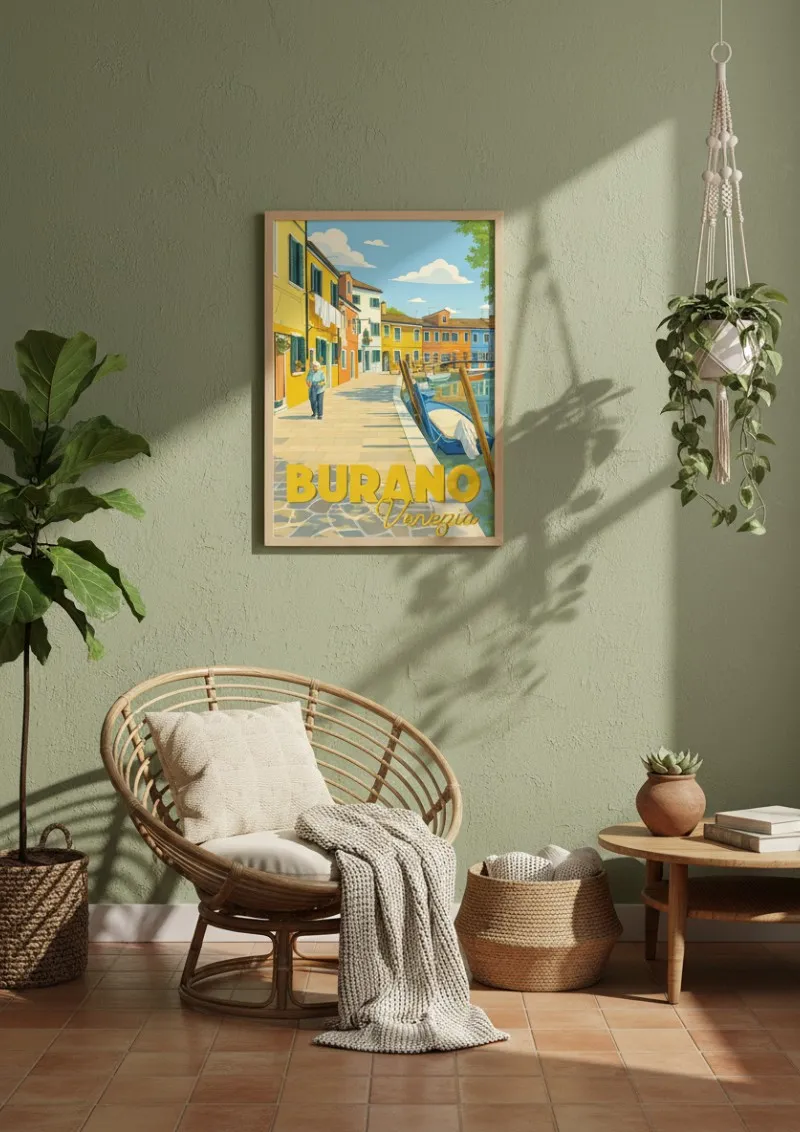 Affiche Burano - Style Vintage - Maisons colorées (4)