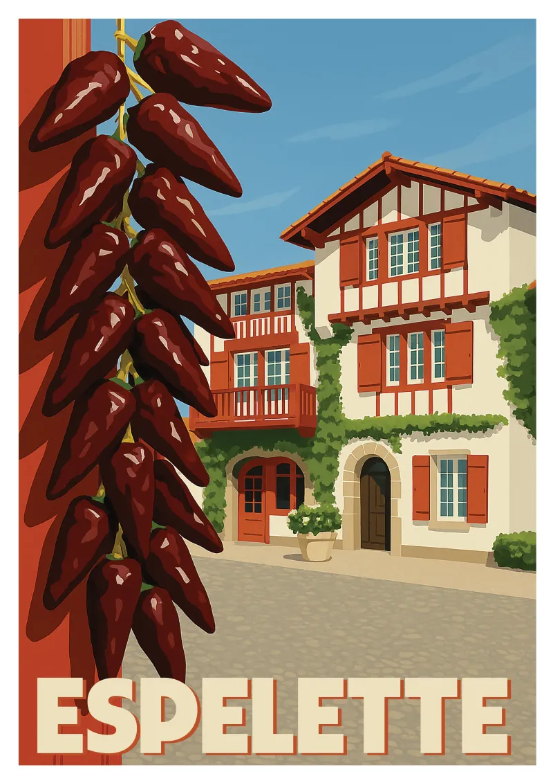 Affiche Espelette - Piments et Architecture Basque