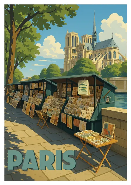 Paris Poster - Booksellers and Notre-Dame