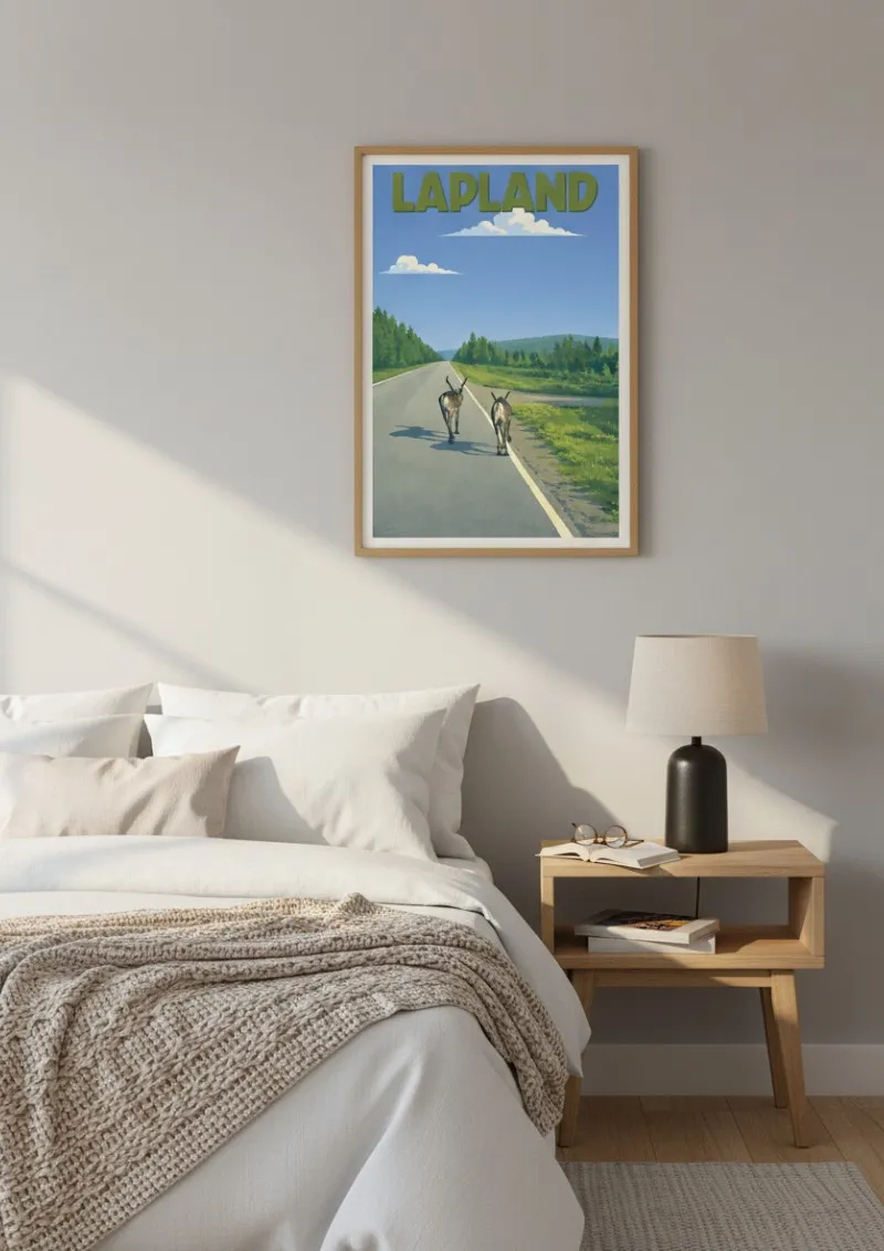 Affiche Laponie - Les rennes sur la route (3)