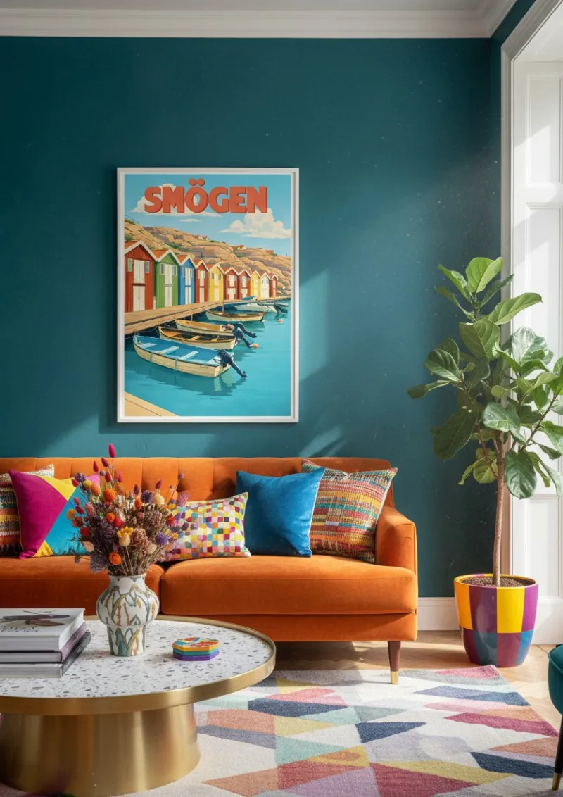 Affiche Smögen - Cabanes colorées sur la côte suédoise (2)