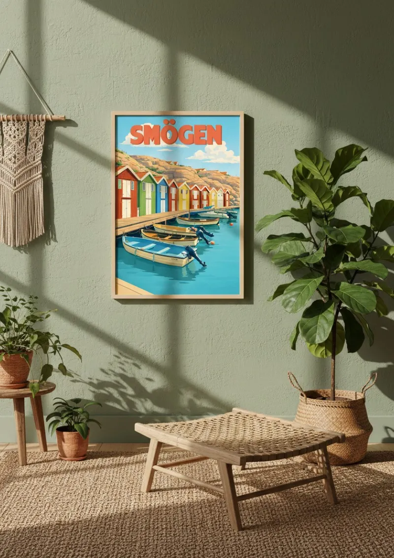Affiche Smögen - Cabanes colorées sur la côte suédoise (4)