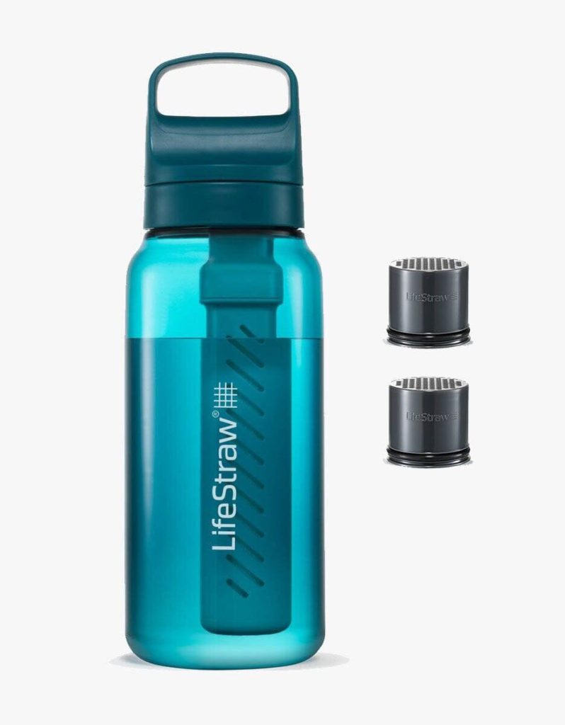 Gourde filtrante LifeStraw Go bleu turquoise et ses filtres