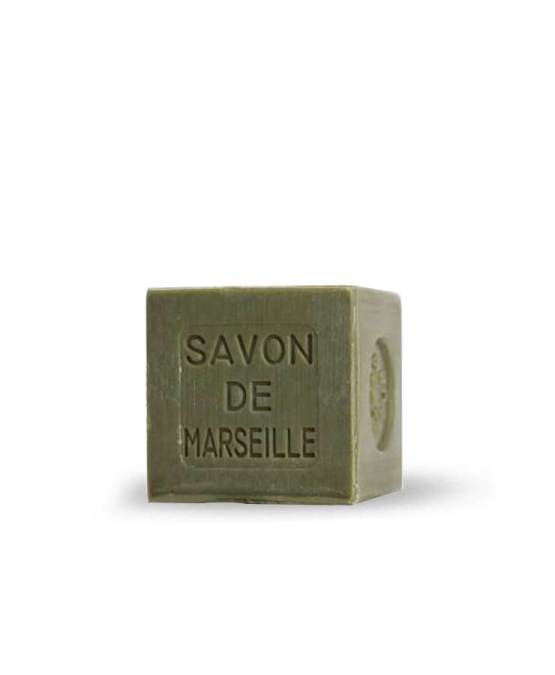 Cube de savon de Marseille vert à l'huile d'olive gravé Savon de Marseille